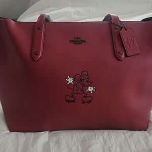 Coach Red Mickey Mouse Leather Tote